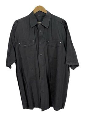 Straight Faded Short Sleeve Button Down Camp Shirt 3X Black Epaulet Pockets